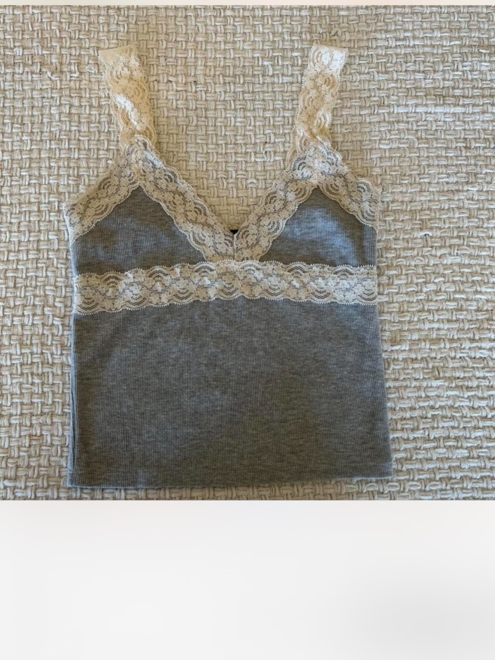 Forever 21 Gray Lace-Trim Cropped Tank with Cream Lace